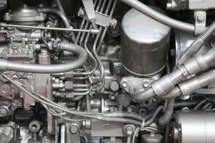 A photo of the internals of a boat engine