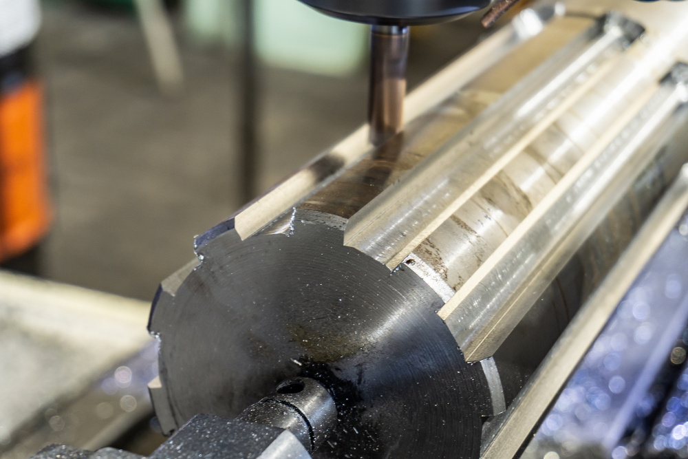Spline shaft being manufactured on a CNC